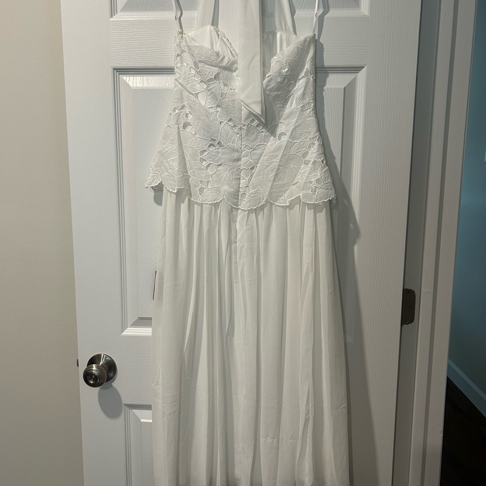*NWT* Lulus Alysanne White Embroidered Drop Waist Halter Midi Dress - Picture 4 of 5